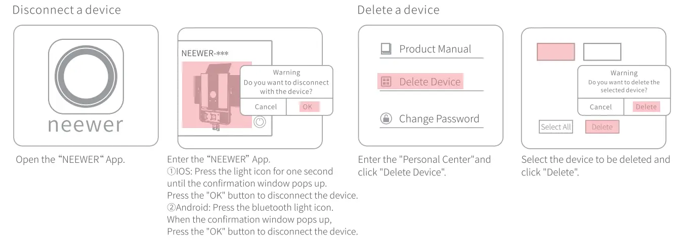 NEEWER NL140 Convex Glass Featured Plastic LED Light - Delete or Disconnect a Device