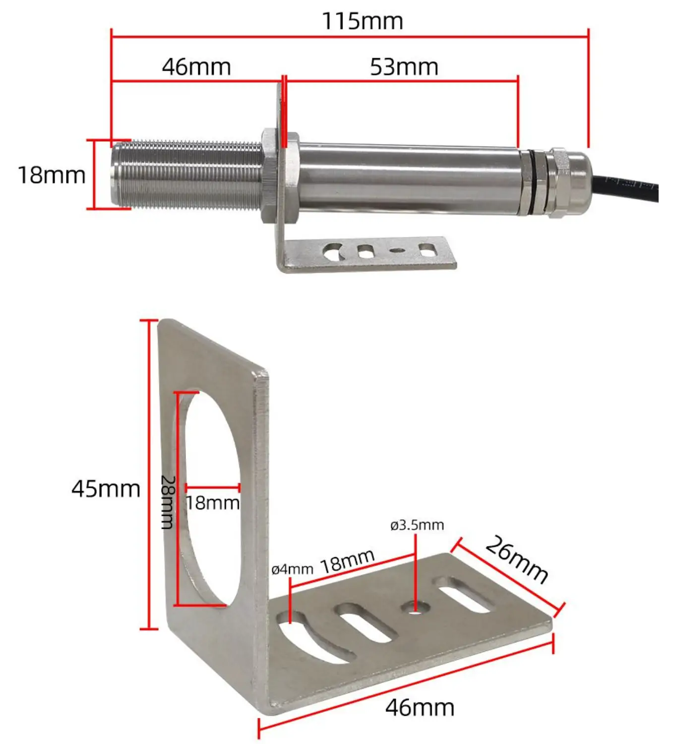 SONBUS SM8765M Stainless Steel Noise Sensor - Product Size