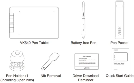 VEIKK VK640 Graphic Battery Free Pen Tablet - Fig 2