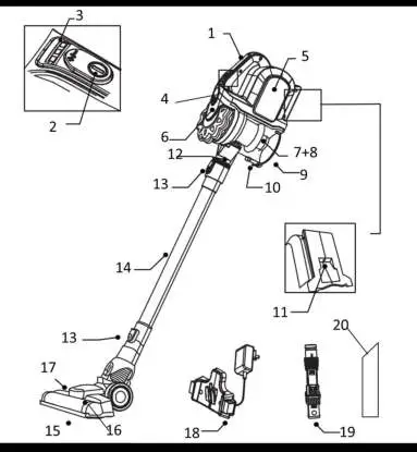 AREBOS AR HE HSSE Upright Vacuum Cleaner Eco - Overview of the Components Delivery Scope