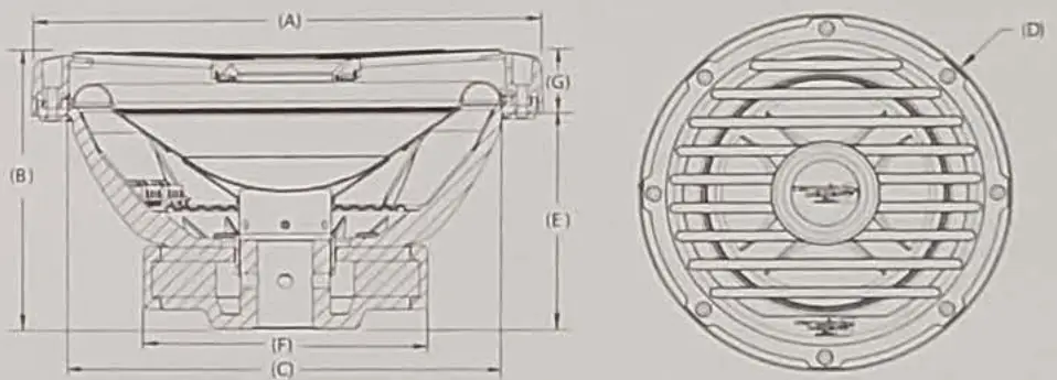 CERWIN VEGA RPM104SL 10 Inch Single Voice Coil Marine Subwoofer - Dimensions