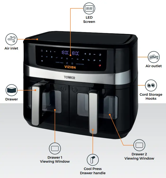 ToWeR T17100 2400W Dual Basket Air Fryer-fig4