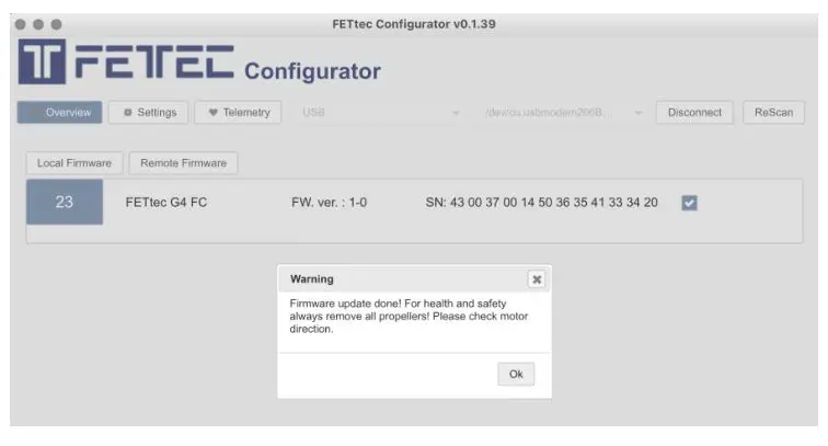 FETTEC FC G4-N Kiss FC G4 Flight Controller - FC is flashed now