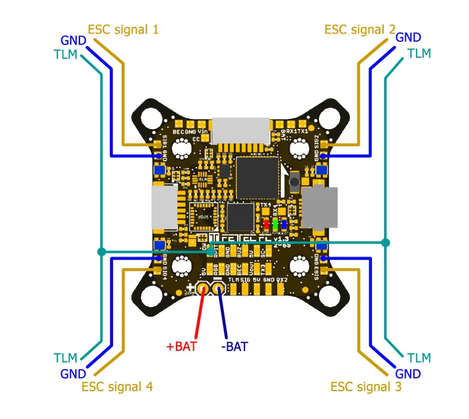 FETTEC FC G4-N Kiss FC G4 Flight Controller - Single ESC connection diagram