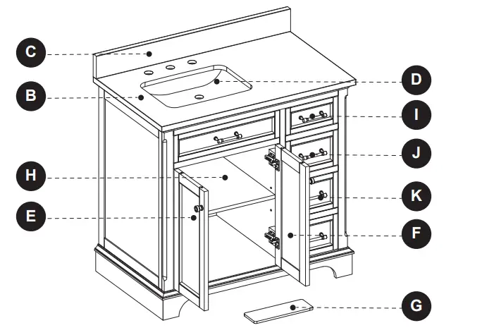 allen roth 36-in Vanity with Top - replce npart