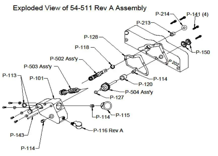 Williams Hussey 154CE Single Phase, 230V, AC - Exploded view of 54-511 rev a assembly