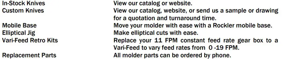 Williams Hussey 154CE Single Phase, 230V, AC - Optional Accessories