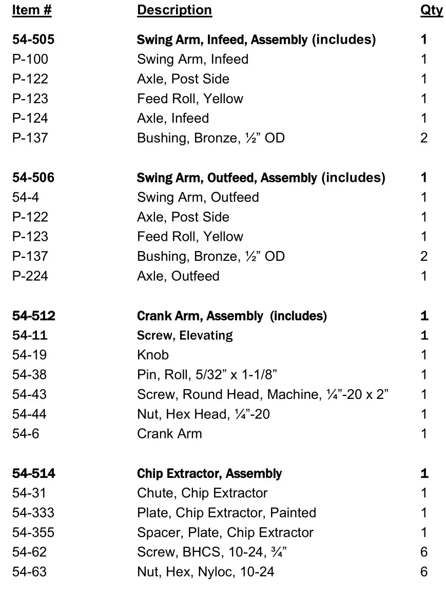 Williams Hussey 154CE Single Phase, 230V, AC - Parts can be ordered as individual items or by the assembly