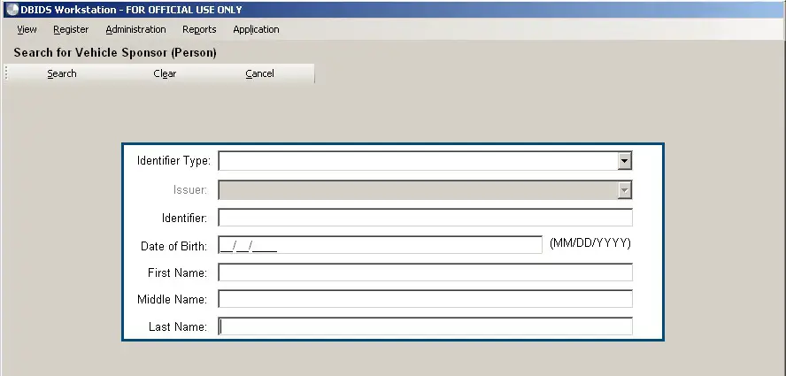 Figure 18. Search for Vehicle Sponsor (Person) Screen