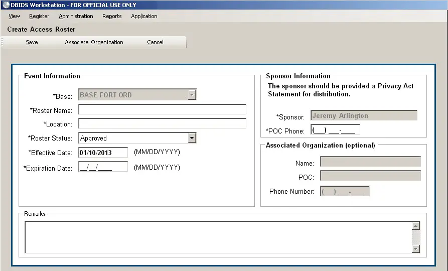 Figure 20. Create Access Roster Screen