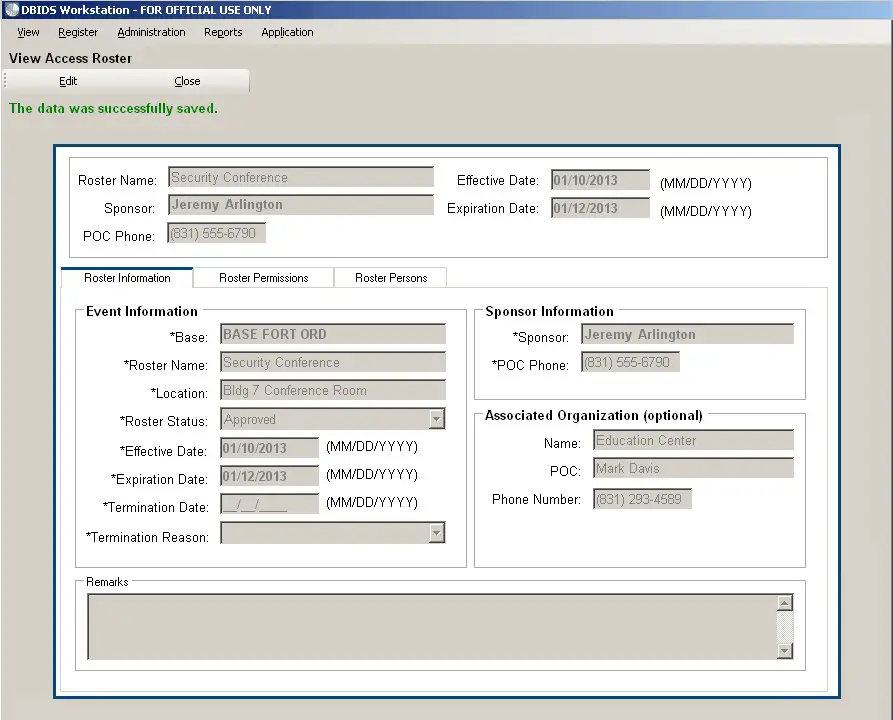 Figure 21. View Access Roster Screen