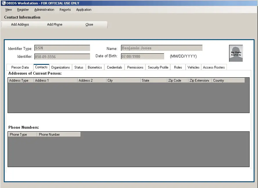 Figure 4. Contact Information Screen