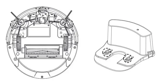 ZACO A4S Robotic Vacuum Cleaner User Manual - Cliff sensors and auto charging pins