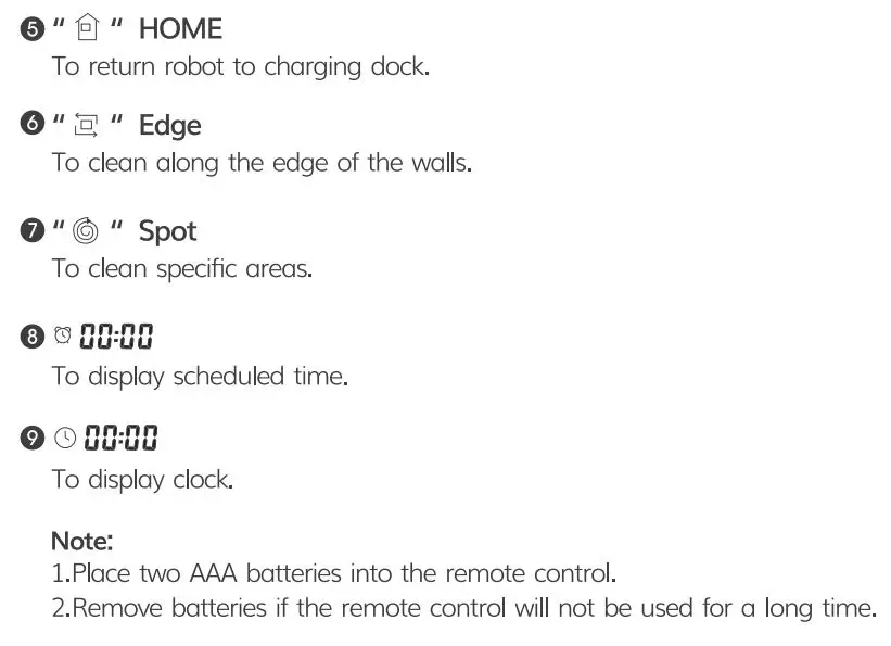 ZACO A4S Robotic Vacuum Cleaner User Manual - Remote control