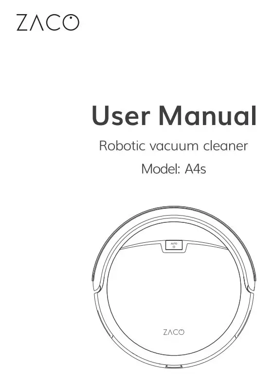 ZACO A4S Robotic Vacuum Cleaner User Manual