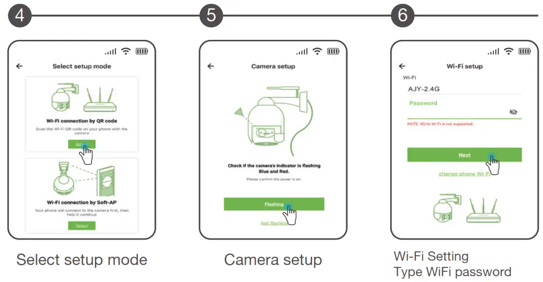 AJCLOUD HU T8 2WD Outdoor IP Camera - Select setup mode