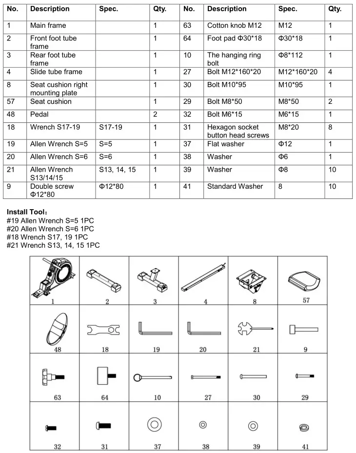 LIFESPAN Magnetic Rowing Machine - PARTS