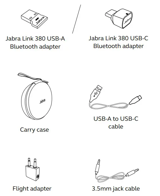 Jabra EVOLVE2 85 100% VoIP Headset - Included accessories
