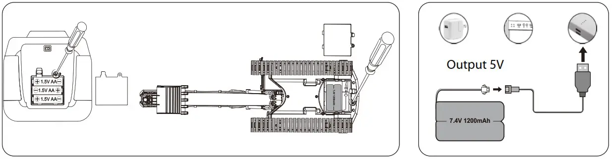JAMARA 406300 Bagger Volvo EC160E Metal Excavator - Insert the batteries