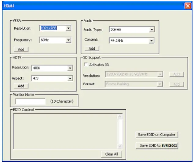 VANCO EVRC5002 HDMI EDID Sync Recorder - Create EDID