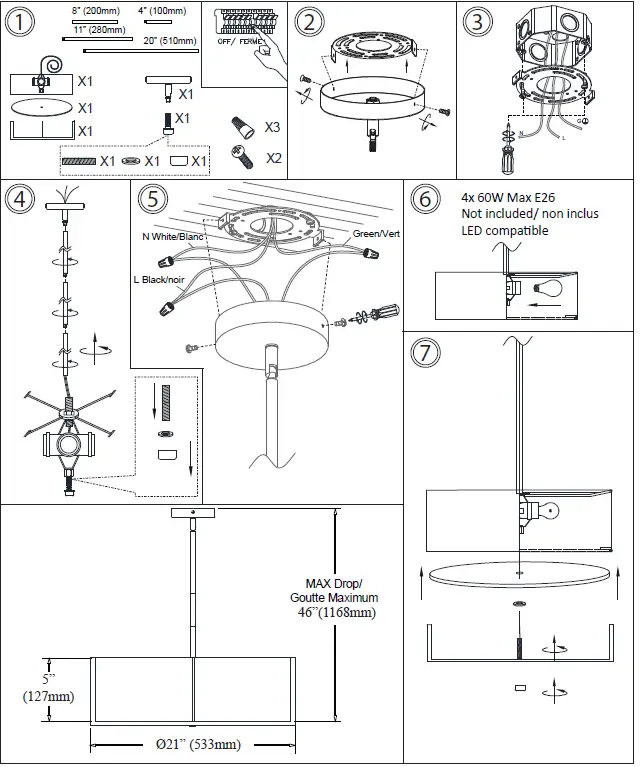 Dainolite PST-214P Preston 4-Light White Modern-Contemporary-Drum-Pendant-Light-fig- (1)