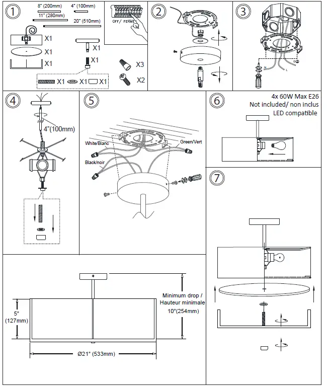 Dainolite PST-214P Preston 4-Light White Modern-Contemporary-Drum-Pendant-Light-fig- (2)