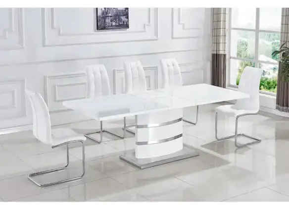 J E HOME GD-W1241S00006 Rectangle White Expandable Butterfly Leaf Glass Top Table-product