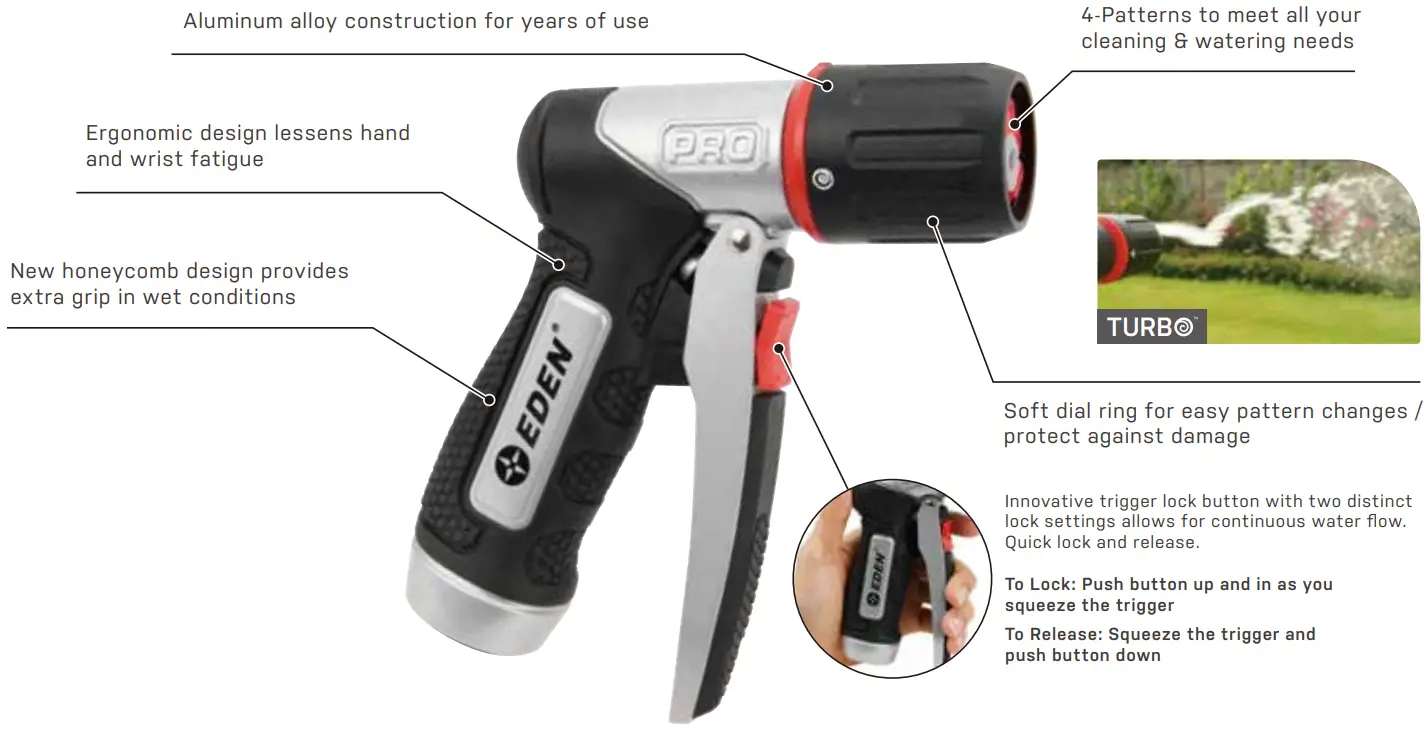 EDEN 94834EDAMZ PRO Metal Front-Trigger 4-Pattern Turbo Nozzle - fig 1