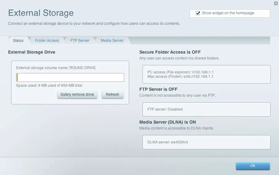 LINKSYS EA7250 Dual Band WiFi 5 Router - External Storage