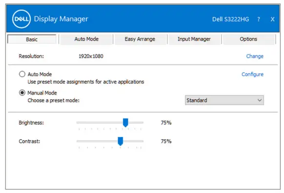 DELL S3222HG 32-Inch FHD 1920 x 1080 at 165 Curved -- Setting