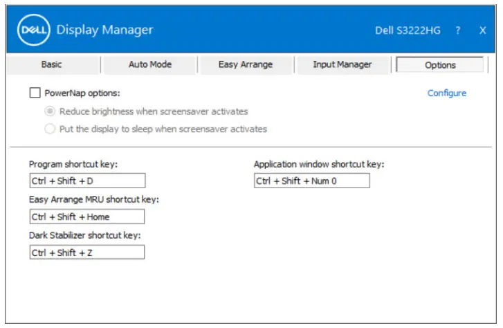 DELL S3222HG 32-Inch FHD 1920 x 1080 at 165 Curved -- Shortcut