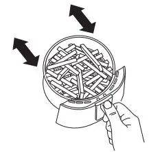 NINJA AF100EU Air Fryer Instructions - To toss the ingredients during cooking, remove the pan and shake back and forth. Reinsert the pan and cooking will resume