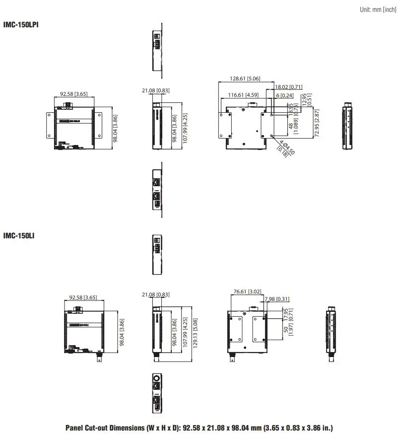 advantech Industrial Long Reach Ethernet over UTP Coaxial Extender - Dimensions