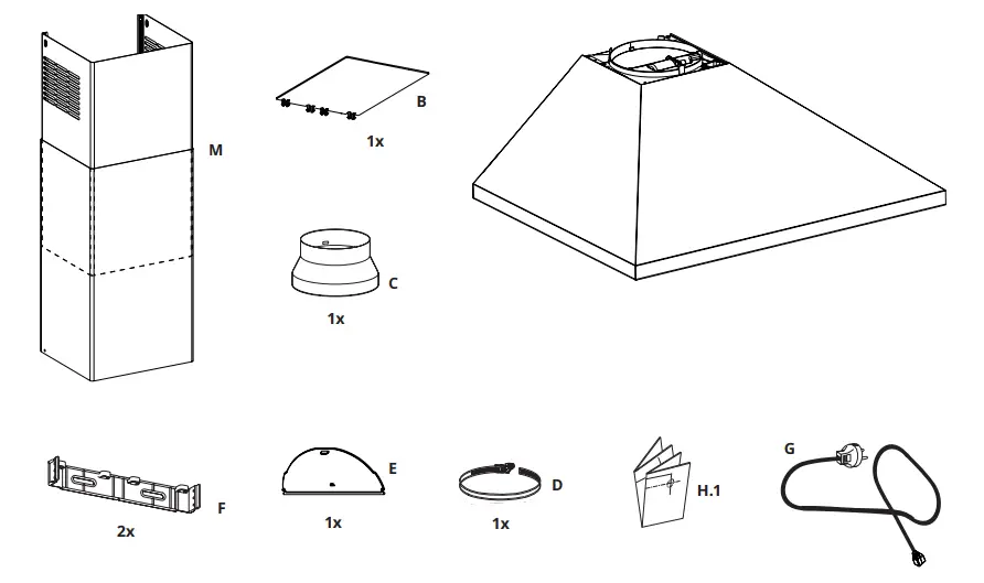 IKEA RYTMISK Wall Mounted Extractor Hood Stainless Steel - parts