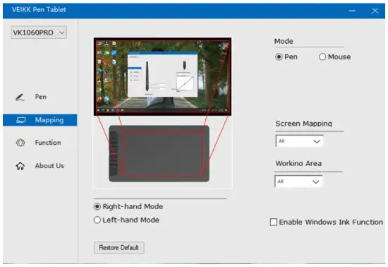 VEIKK VK1060PRO Graphic Drawing Pen Tablet - Mapping