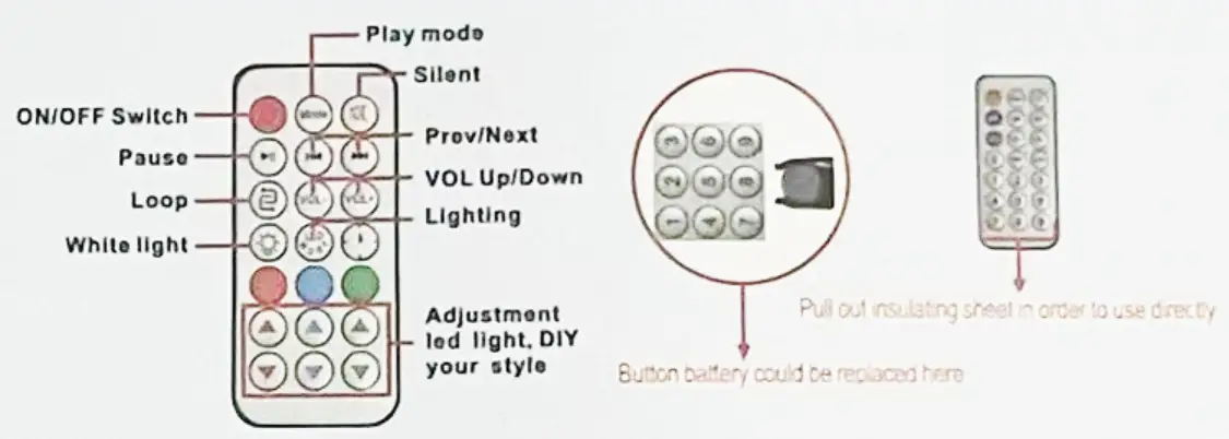 Pujiang Qingchun Electronic Crafts MP3 Personalized Photo Crystal Swivel Light Instructions - Remote control instructions