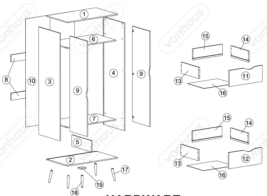 VonHaus-3000081-Koto 2 Drawer-2-Door-Wardrobe-fig2