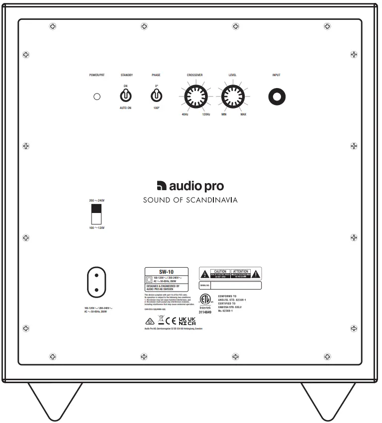 audio pro SW 10 Powered Subwoofer - REAR VIEW