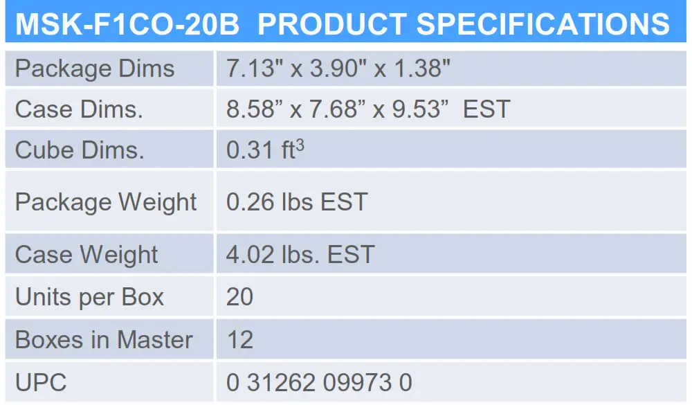 MSK-F1CO-20B PRODUCT SPECIFICATIONS