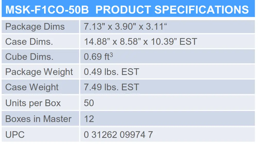 MSK-F1CO-50B PRODUCT SPECIFICATIONS