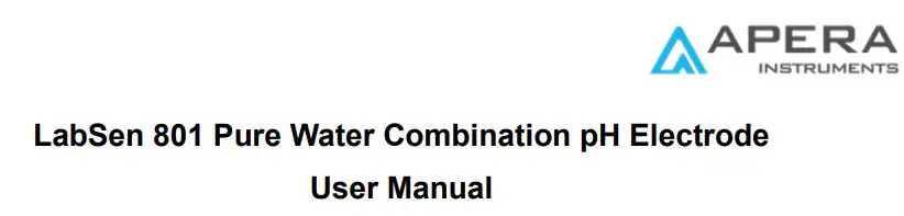 APERA 801 Pure Water Combination pH Electrode User Manual