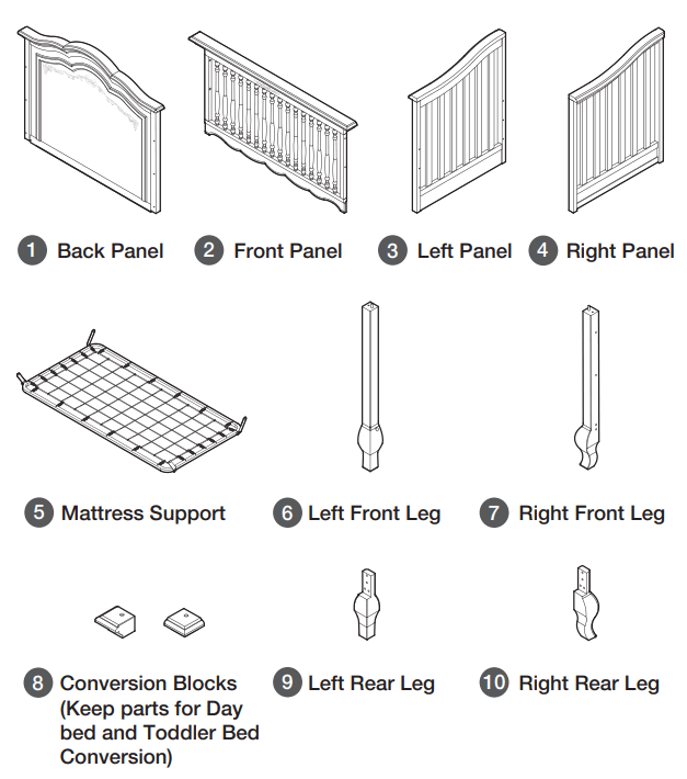 evolur 832 Aurora Convertible Crib - PARTS