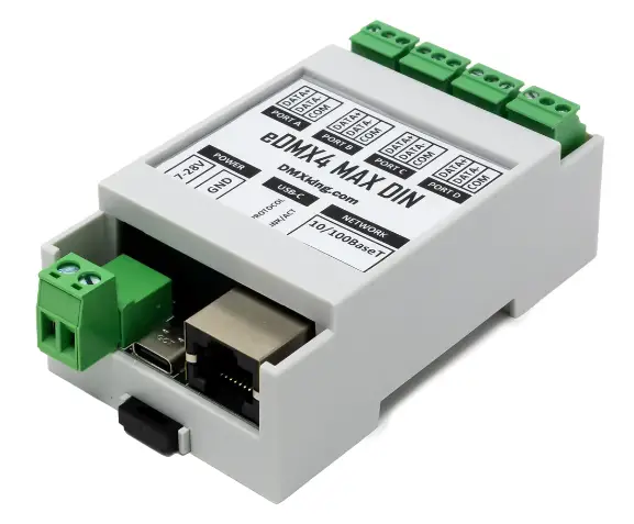DMXking eDMX4 MAX DIN ArtNet-sACN to DMX Controller