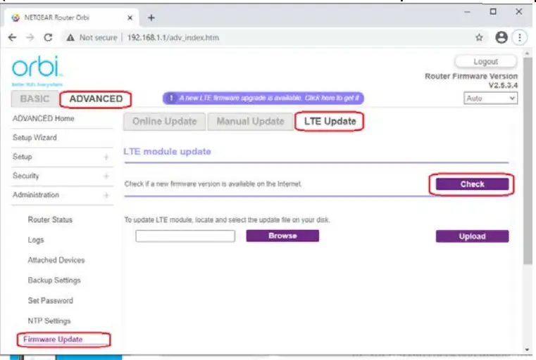 NETGEAR Orbi 4G LTE Router LBR20 - LTE Update