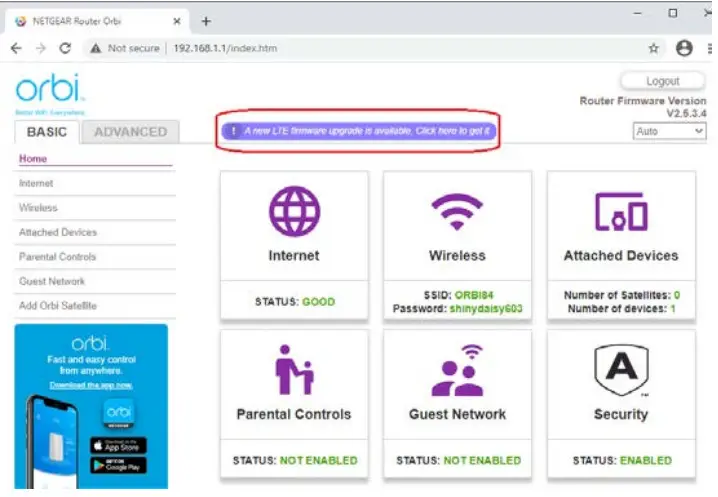 NETGEAR Orbi 4G LTE Router LBR20 - update page