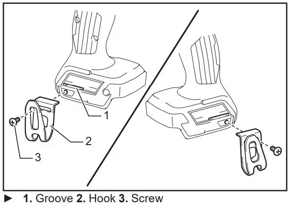 makita XPH14 Cordless Hammer Driver Drill Instruction Manual - Installing hook