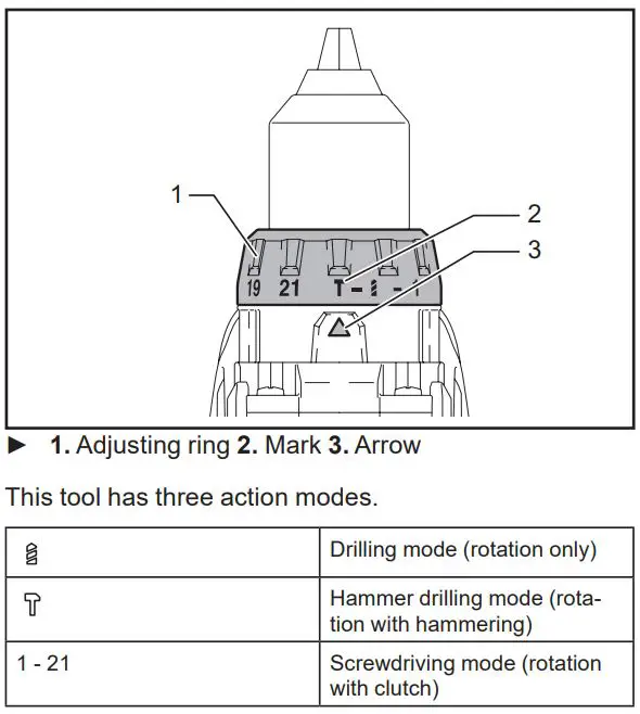 makita XPH14 Cordless Hammer Driver Drill Instruction Manual - Selecting the action mode
