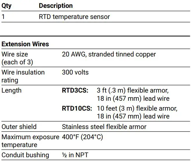 nVent RTD3CS RTD Temperature Sensors for Temperature Measurement Instruction Manual - KIT CONTENTS