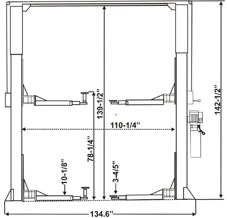 Atlas Two-column Automotive Lift PRO-9D setup dimension