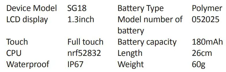 DAS-4 SP20 Black Rubber Strap Smartwatch User Manual - Basic parameters